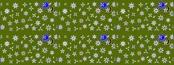 Tekrarlayan çiçek arkaplanı, zarif yeşil çiçek duvar kağıdı. Yeşil renkler üzerine çiçek desenli çizimler, el yapımı papatyalar, papatyalar..