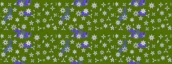 Raster illüstrasyonu. Şatafatlı bahar bahçesi dokusu. Yeşil renkli çiçekler. Yeşil renkte çiçek çizimi. Çiçek deseni.