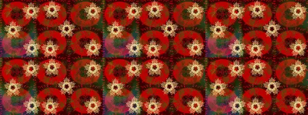 Kış kar taneleri, raster arka plan. Yüzey için tekrarlanan doku, ambalaj kağıdı, kahverengi, kırmızı ve yeşil renkte kar tanesi.