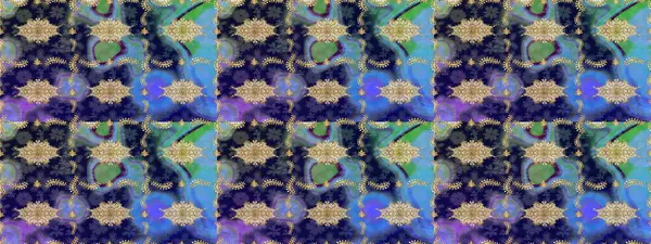 Altın karalama fantezi yapraklarından ve mavi renkli çiçeklerden Raster soyut çiçek çelengi. El yapımı dekoratif çerçeve, albüm kapağı, tebrik kartı, klasik Art deco tarzı.