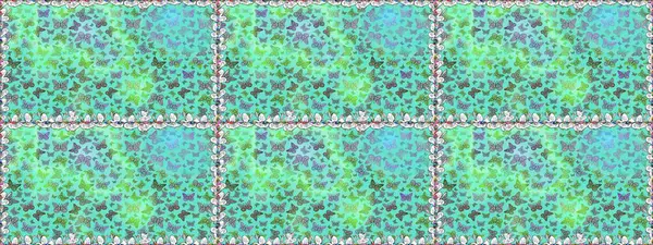 Dekoratif Raster çizimi. Renkli romantik kelebekler kusursuz desenli arka plan. Elle çizilmiş kelebeklerle. Mavi renkler üzerine soyut arkaplan.