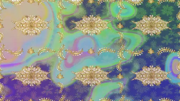 Klasik altın desenli eskiz. Tekrarlayan elementlerle soyut arkaplan oluşturun. Raster illüstrasyonu. Altın elementli nötr renkler üzerine altın çizim deseni.