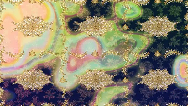 Antika altın tekrarlanabilir duvar kağıdı. Tarafsız renklerde altın element. Damask çizim kalıbı arka planı tekrarlıyor. Barok tarzında altın çiçek süsü..