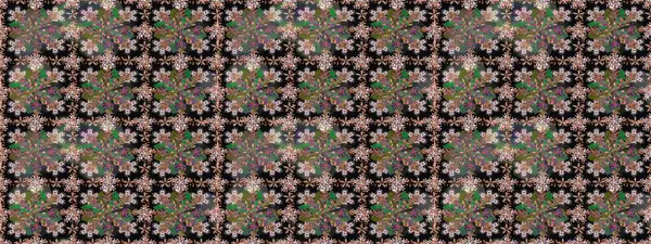 Raster illüstrasyonunda kusursuz çiçek deseni. Renkli Bahar Temalı Kusursuz Arkaplan. Düz Çiçek Elementleri Tasarımı. Siyah renkte çiçekler.