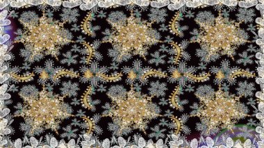 Raster oryantal süs. Geleneksel klasik altın desen. Barok tarzında kusursuz bir doğulu süsü. Altın elementlerle gri renklerde altın desen.