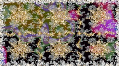 Kusursuz oryantal klasik altın desen. Gri renklerde altın tekrarlayan elementler içeren Raster soyut arkaplanı.