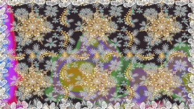 Tekrarlayan elementlerle kusursuz soyut arkaplan. Klasik raster şablonu. Gri ve altın desenli.