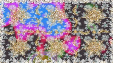 Çizgi sanatı tasarım şablonu için kusursuz sınır. Doğu tarzı element. Gri renklerdeki altın element. Davetiyeler, kartlar, web sayfası için Raster illüstrasyon. Altın çizgili çiçek dekoru.