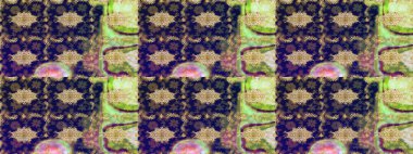 Tasarım için Damask çizim kalıbı. Mavi renkler ve altın elementler üzerine Raster çizim deseni.