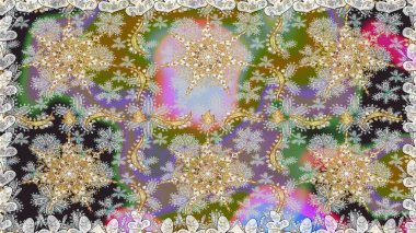 Dekoratif simetri arabesk. Kusursuz ortaçağ çiçek deseni. Doğum günü kartı, davetiye ya da afiş için iyidir. Gri renklerde altın. Raster illüstrasyonu.