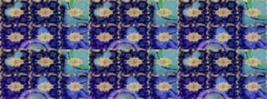 Senin tasarımın için, duvar kağıdı. Altın renkli çizim çizimi. Altın çiçekli mavi renklerde altın eskiz deseni. Raster geometrik arkaplanı.