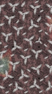 Halk tarzı. Moda baskıları için zarif bir şablon. Modern çiçek arkaplanı. Parlak renkli çiçekleri ve kahverengi yaprakları olan harika bir çiçek deseni..