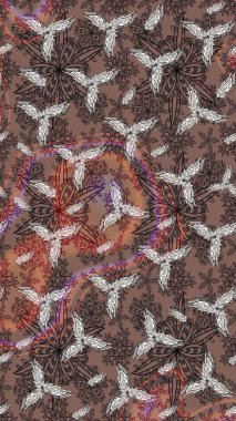 Kahverengi renkli etnik çiçeklerin olduğu zarif bir eskiz modeli. Raster Çiçek İllüstrasyon Şirin Tekstil.