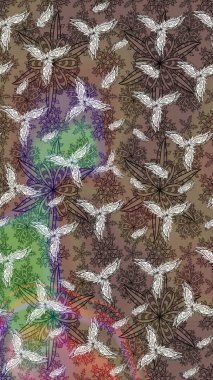 Kahverengi renkli çiçekler. Düz Çiçek Elementleri Tasarımı. Renkli Bahar Teması eskiz kalıbı. Sevimli çiçek raster deseni.