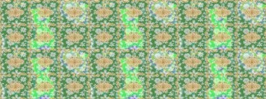 Altın elementlerle yeşil renklerde altın desen. Barok tarzında eskiz oryantal süsü. Geleneksel klasik altın desen. Raster doğulu süsü.