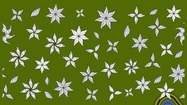 Düz Çiçek Elementleri Tasarımı. Sevimli çiçek raster deseni. Yeşil renkli çiçekler. Renkli Bahar Teması çizim şablonu.