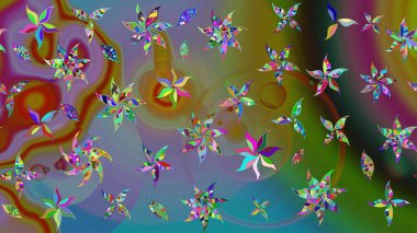 Eskiz arkaplan modeli. Raster - stok. Yapraklı çiçekler ve kahverengi renkli papatya çiçekleri..