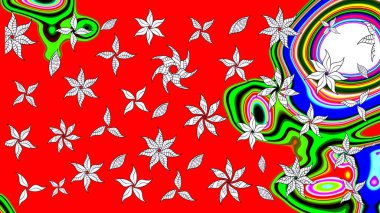 Raster Modaya uygun kumaş deseni. Renkli Bahar Teması eskiz kalıbı. Düz Çiçek Elementleri Tasarımı. Kırmızı renkli şirin çiçek deseni.