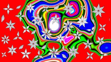 Renkli grunge renkli çiçeklerle soyut bir arka plan oluşturur. Parmak izi, kumaş, duvar kâğıdı, tekstil için raster dokusu. Nakış desenli çiçek deseni..