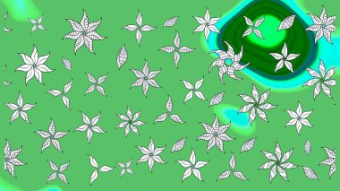 Raster çiçekleri klasik tarzda çizilmiş. Yumuşak, yeşil renkli bahar çiçekleri. Raster illüstrasyonu. Çiçekli yumuşak çizim deseni.