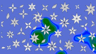 Mavi renkli çiçekler. Raster illüstrasyonunda çiçek deseni çizimi.