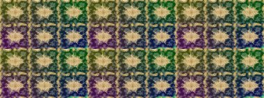 Raster geometrik arka plan. Senin tasarımın için, duvar kağıdı. Altın, yeşil renklerde, altın çiçeklerle süslenmiş. Altın renkli çizim çizimi.