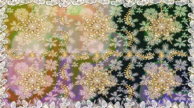 Geleneksel oryantasyon süsü. Tarafsız renklerde, altın elementlerle kusursuz desen. Klasik klasik klasik arka plan. Klasik raster altın pürüzsüz desen.