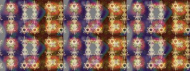 Raster illüstrasyonundaki çiçek desenli çizim. Kahverengi, mor ve gri renkli çiçekler. Renkli Yaz Temalı eskiz kalıbı. Düz Çiçek Elementleri Tasarımı.