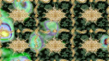 Küçük bir alan derinliği. Yeşil renkli ve altın elementli desen. Oyma. Patina. Eskiz öğesi ahşap oyma. Altın kaplamalı yeşil fon. Lüks mobilyalar. Klasik mobilya stili.