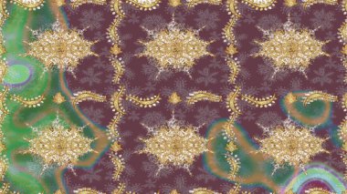 Kahverengi renklerde altın tekrarlayan elementlerle soyut arkaplan. Eskiz oryantal klasik altın desen.