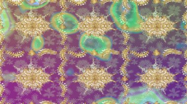 Altın şablonu çiz. Raster oryantal süs. Altın elementlerle nötr renklerde altın desen.