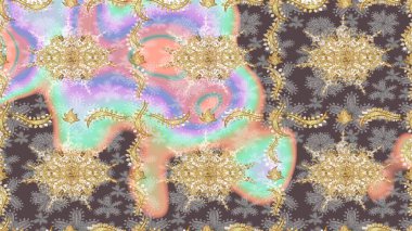 Duvar kâğıdı barok, İspanyol kumaşı. Skeç raster arka planı. Çiçek desenli çizim. Tarafsız renkler üzerine grafiksel modern çizim deseni.