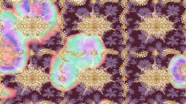 Eskiz kalıbı altın elementler. Tarafsız renklerde Royal retro. Raster illüstrasyonu. Kart, duvar kağıdı, ambalaj ve tekstil için klasik tasarım. Klasik çiçek dokusu. Altın şablon.