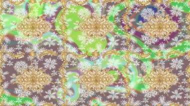 Tarafsız renklerde altın elementlerle Raster eskiz deseni. Tasarım için Damask çizim deseni.