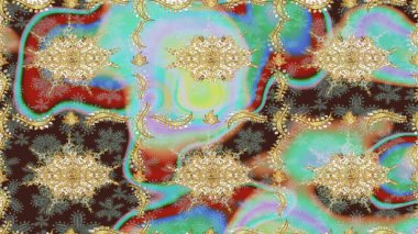 Raster oryantal süs. Tarafsız renklerde altın elementlerle çizim. Altın deseni çiz.