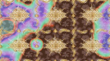 Barok tarzında eskiz oryantal süsü. Kahverengi renklerde altın elementler. Geleneksel klasik Raster altın çizim kalıbı.