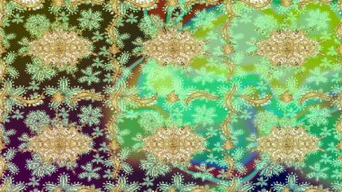 Altın elementlerle yeşil renklerde altın desen. Klasik Raster altın desenini çiz. Klasik klasik klasik arka plan. Geleneksel oryantasyon süsü.