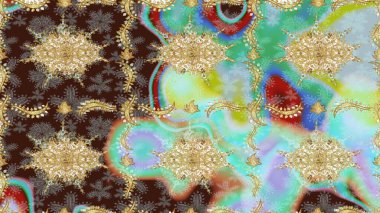 Altın elementlerle nötr renklerde altın desen. Klasik klasik klasik arka plan. Geleneksel oryantasyon süsü. Klasik Raster altın desenini çiz.