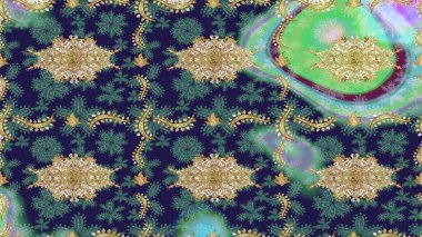 Geleneksel raster ve altın desen. Klasik oryantal desen gri renklerden üstündür. Damask taslak süsü.