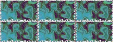 Raster Çiçek İllüstrasyonu güzel tekstil. Mavi renkte etnik çiçeklerle kusursuz bir desen..