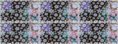 Moda arka planında parlak buketler. Sevimli, pürüzsüz desenli, küçük çiçekli, klasik tarzda. Kumaş, duvar kağıdı ve kağıt üzerine baskı yapmak için gelişen arka plan. Raster illüstrasyonu.