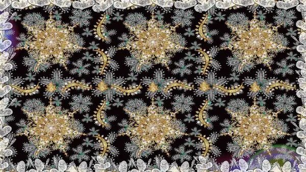 Raster oryantal süs. Geleneksel klasik altın desen. Barok tarzında kusursuz bir doğulu süsü. Altın elementlerle gri renklerde altın desen.
