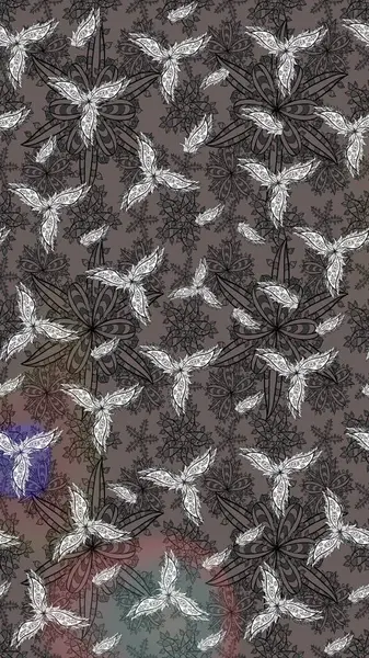 Gri renkli çiçekler. Raster illüstrasyonu. Çiçek süslemeli çizim deseni.