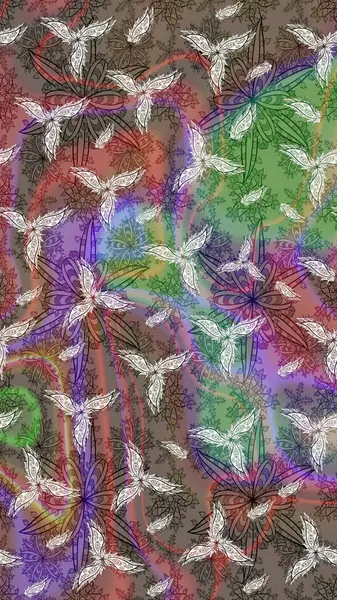 Renkli Bahar Teması eskiz kalıbı. Çiçeksel fantezi tasarımı ve parlak bir arka plan çizimi. Düz Çiçek Elementleri Tasarımı.