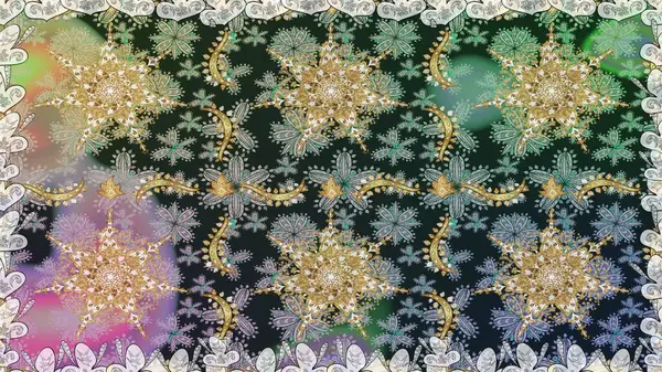 Gri renklerde altın. Doğum günü kartı, davetiye ya da afiş için iyidir. Raster illüstrasyonu. Dekoratif simetri arabesk. Kusursuz ortaçağ çiçek desenleri..