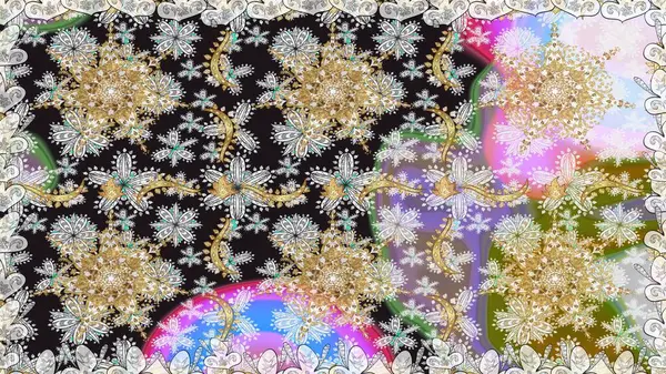 Raster Golden Mehndi kusursuz desen. Kına dövmeli süs çiçekleri, altın çıkartmalar, mehndi ve yoga tasarımı, kartlar ve parmak izleri. Gri renklerde desen.