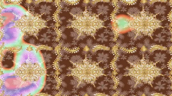 Raster illüstrasyonu. Ortaçağ çiçek desenini çiz. Doğum günü kartı, davetiye ya da afiş için iyidir. Dekoratif simetri arabesk. Kahverengi renklerde altın.