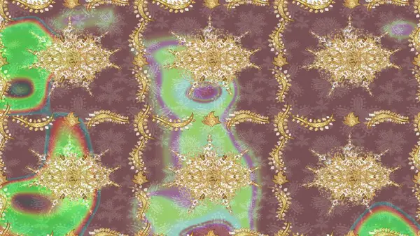 Raster altın desen. Doğu tarzı arabesk. Raster illüstrasyonu. Altın elementli nötr renkler. Altın desenli bukleler çiz.