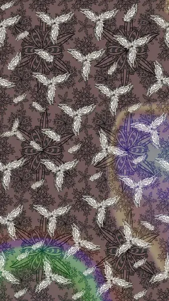 Düz Çiçek Elementleri Tasarım Raster illüstrasyonu. Çiçekli çiçek deseni, suluboya. Kahverengi renkli çiçekler. Renkli Bahar Teması Eskiz Şablonu.