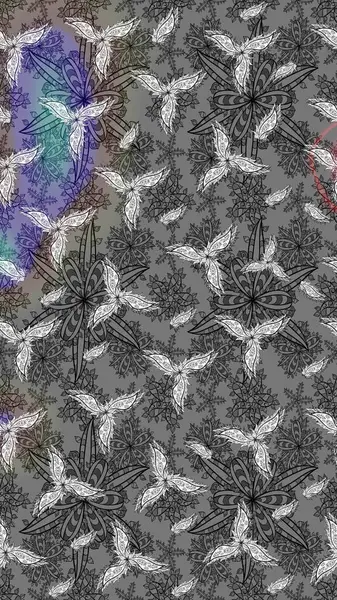 Raster deseni. Gri renkte yaz çiçekleri. Küçük çiçekteki sevimli çiçek deseni. Raster illüstrasyonu.